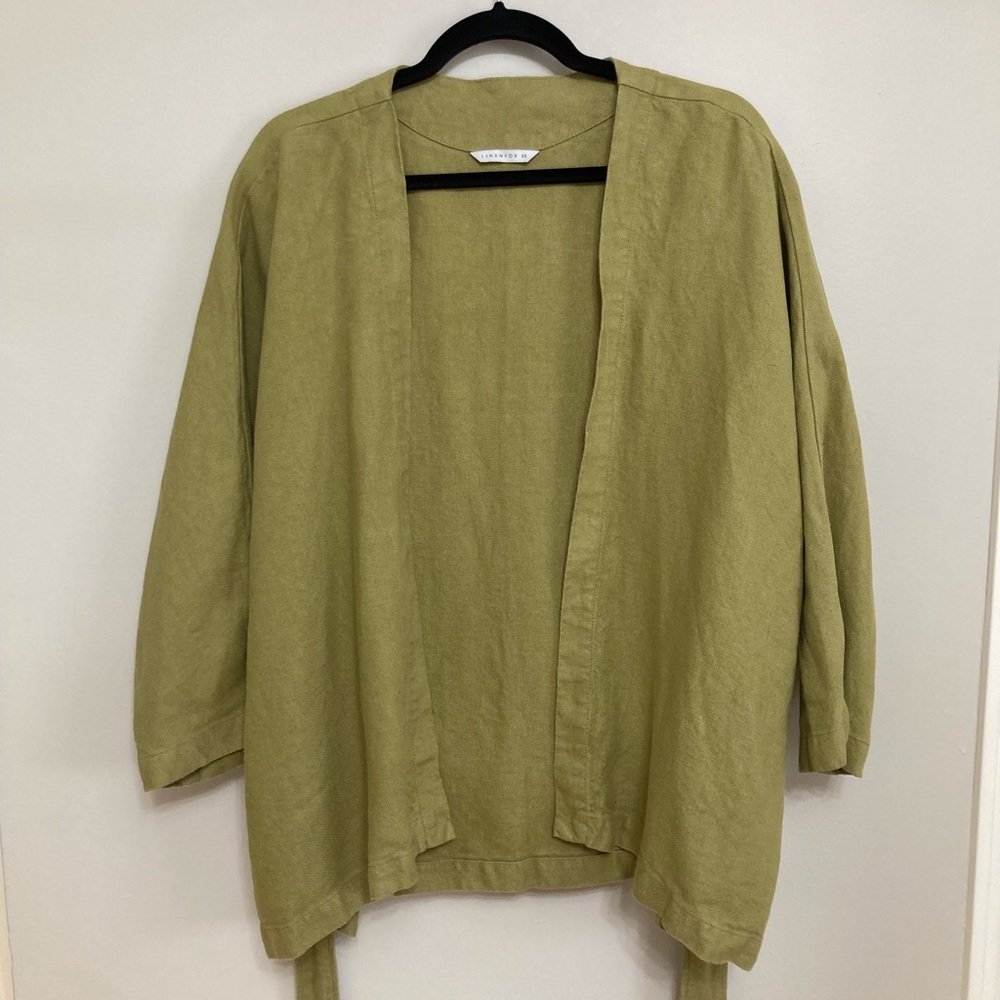 Linenfox Rene Heavyweight Linen Jacket in Olive Green - Size XS